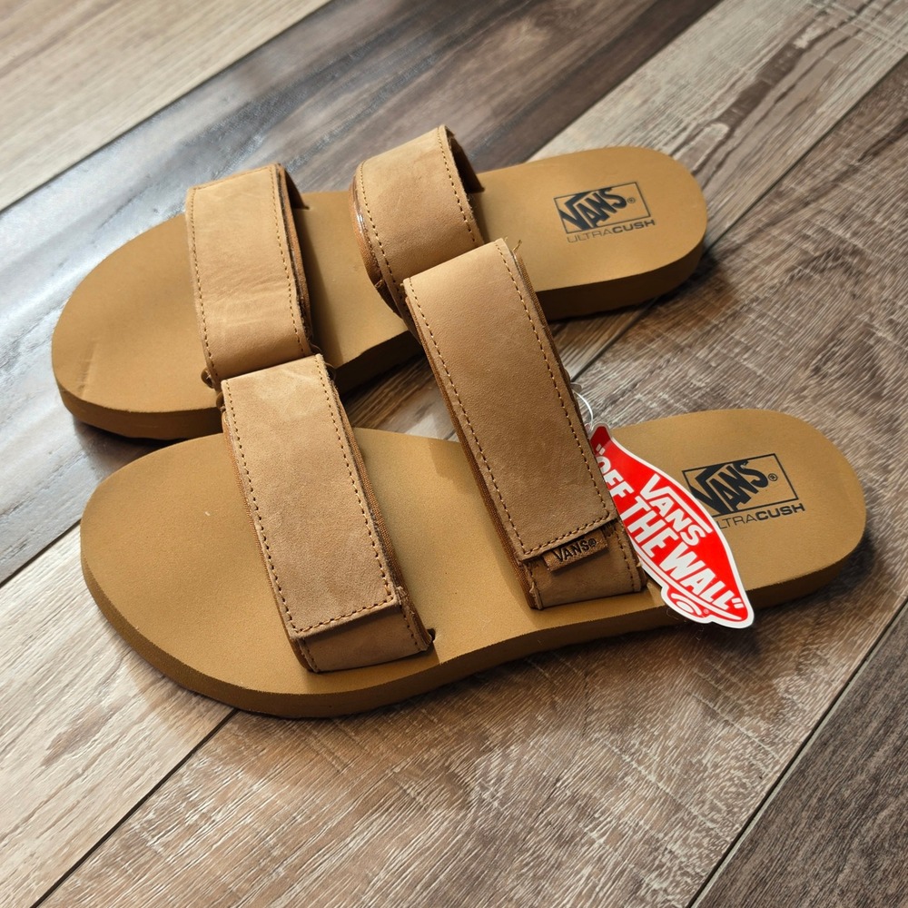 Vans Cayucas Slide Tan Leather Sandals Womens 9 VN0A3MW2GUL - Picture 2 of 5